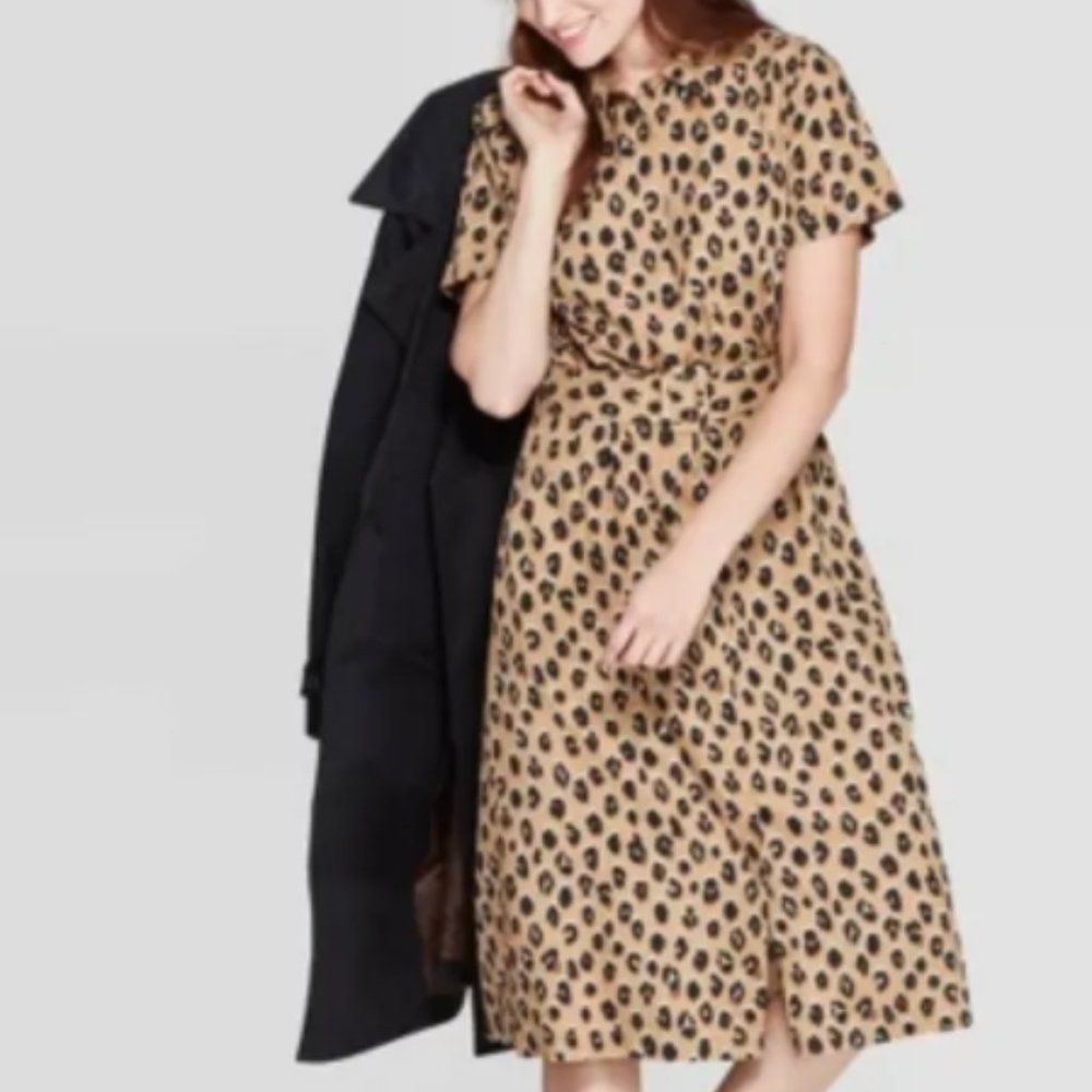 A New Day Leopard Print Short Sleeve Shirtdress